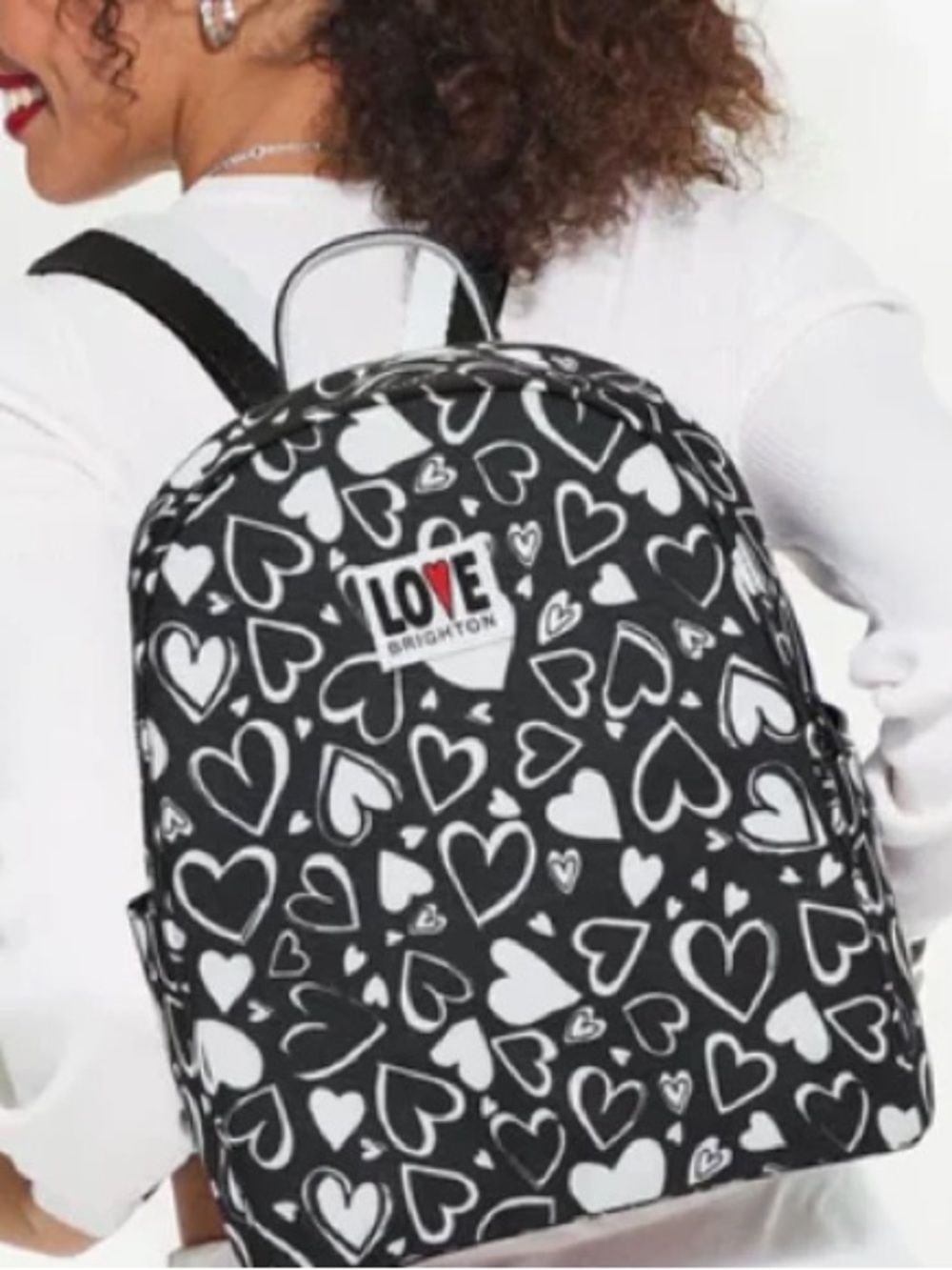 Brighton NWT Endless Love Black and White Heart Pattern Backpack
